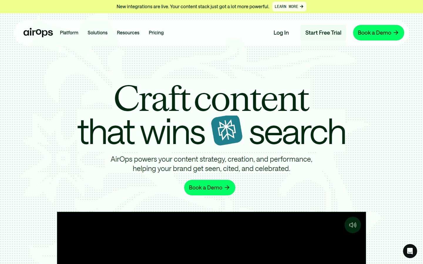 AirOps homepage showing the content engineering platform interface