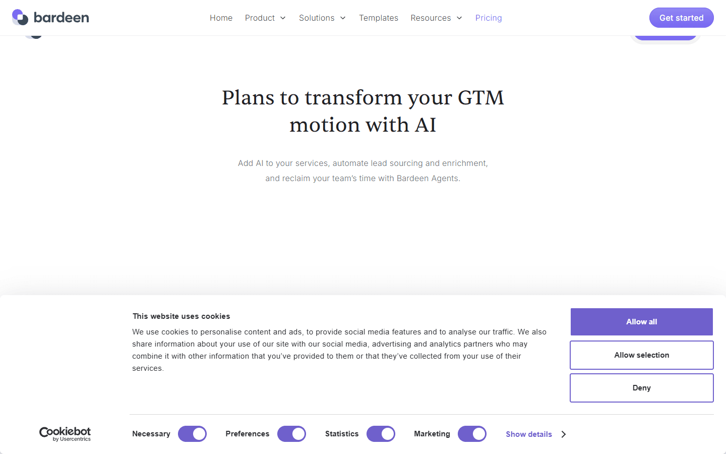 Bardeen pricing page 2026 — free, Pro, and Business plan pricing
