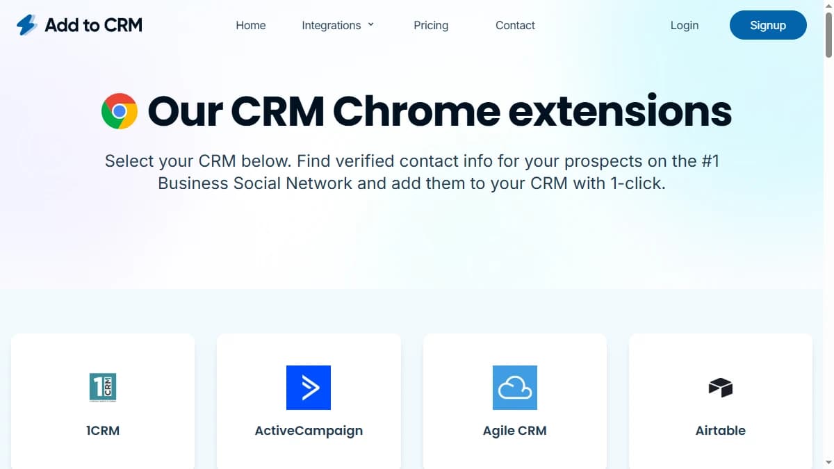 Add to CRM Chrome extensions page — CRM integrations overview