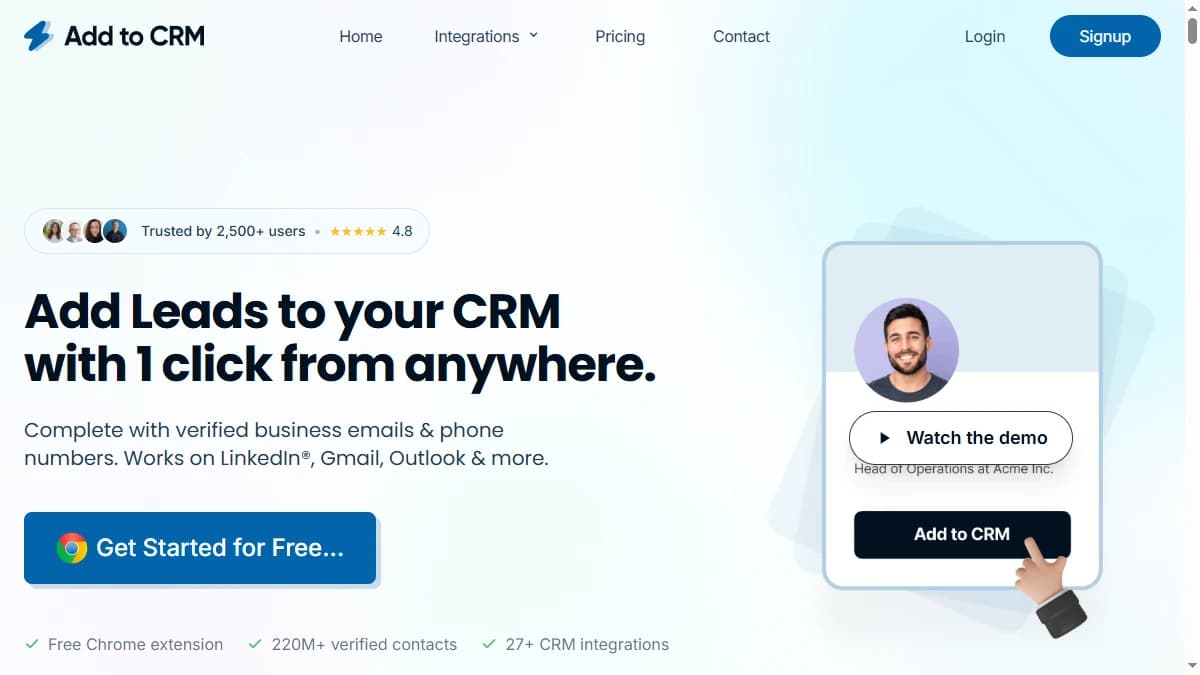 Add to CRM homepage — one-click LinkedIn CRM sync Chrome extension