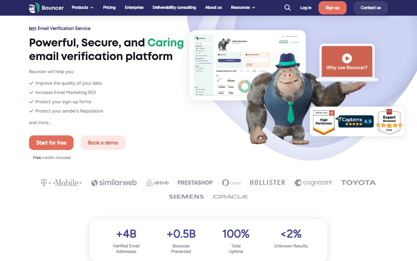 Bouncer email verification homepage — powerful, secure, and caring email verification platform