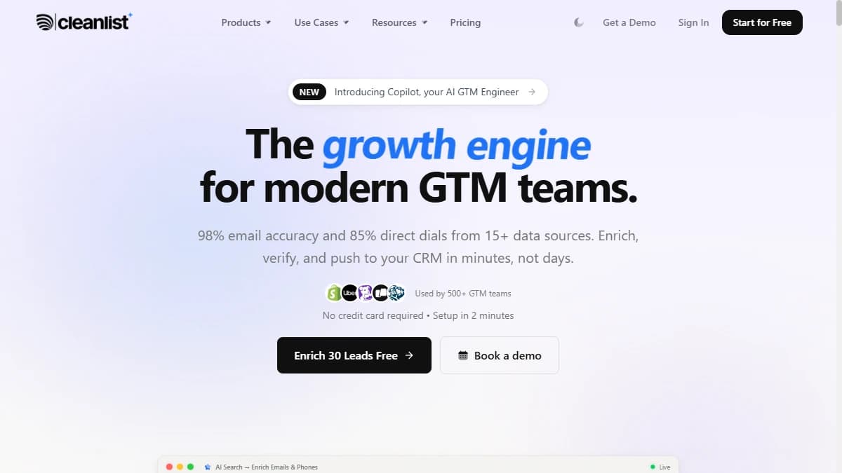 Cleanlist waterfall enrichment dashboard — waterfall contact provider with ICP scoring and triple verification