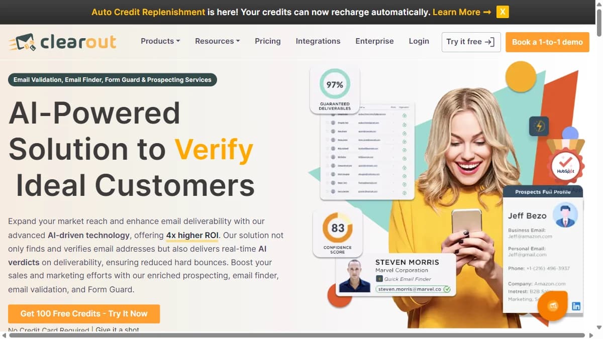 Clearout homepage showing email verification and list cleaning platform
