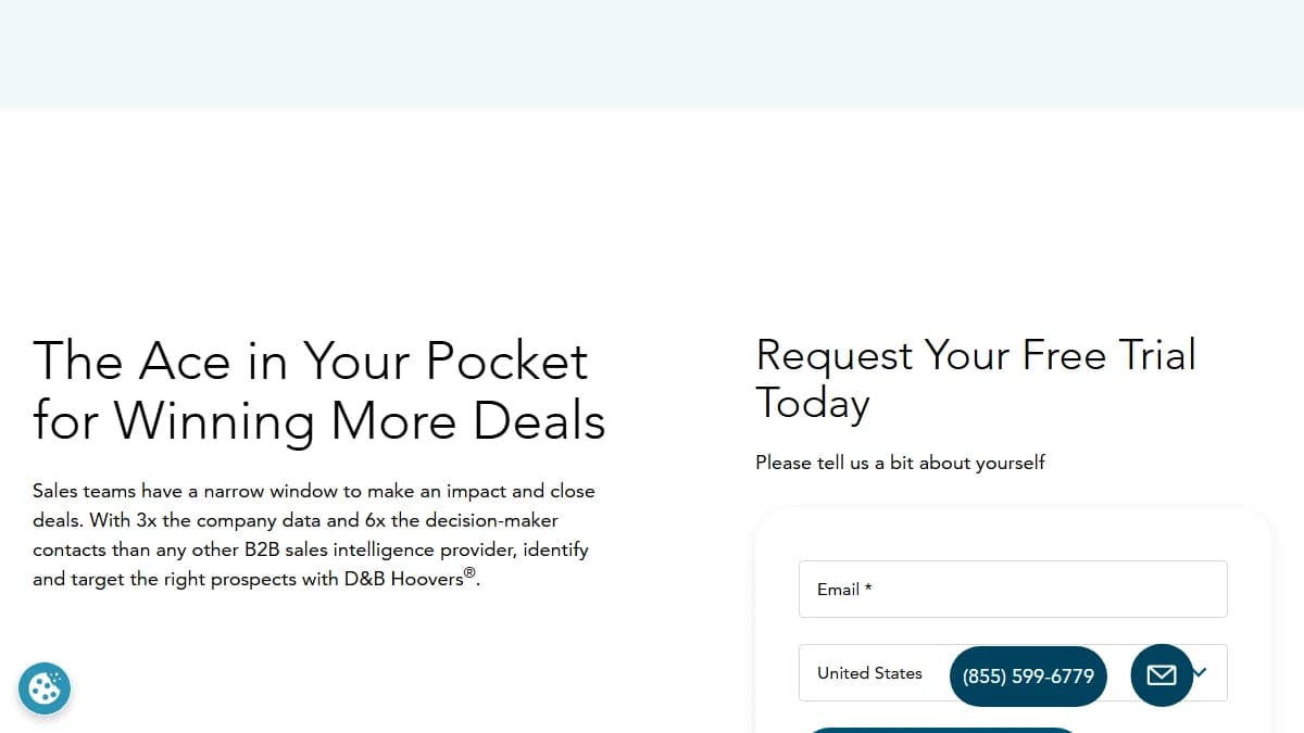 D&B Hoovers product positioning 2026 — 3x company data and 6x decision-maker contacts with a free trial