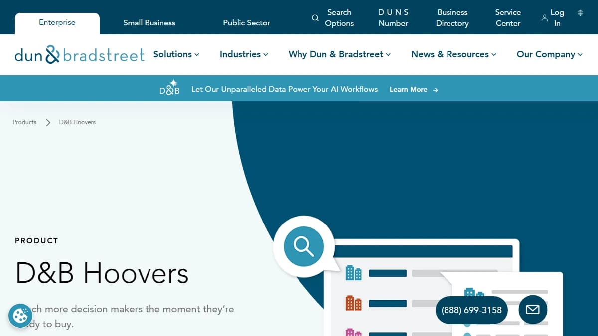 D&B Hoovers product page 2026 — sales intelligence built on the Dun & Bradstreet Data Cloud