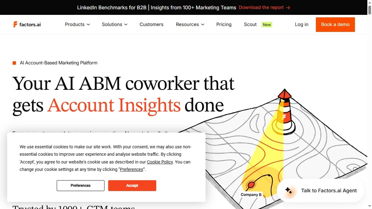 Factors.ai account intelligence and attribution homepage — the baseline for this Factors.ai alternatives comparison