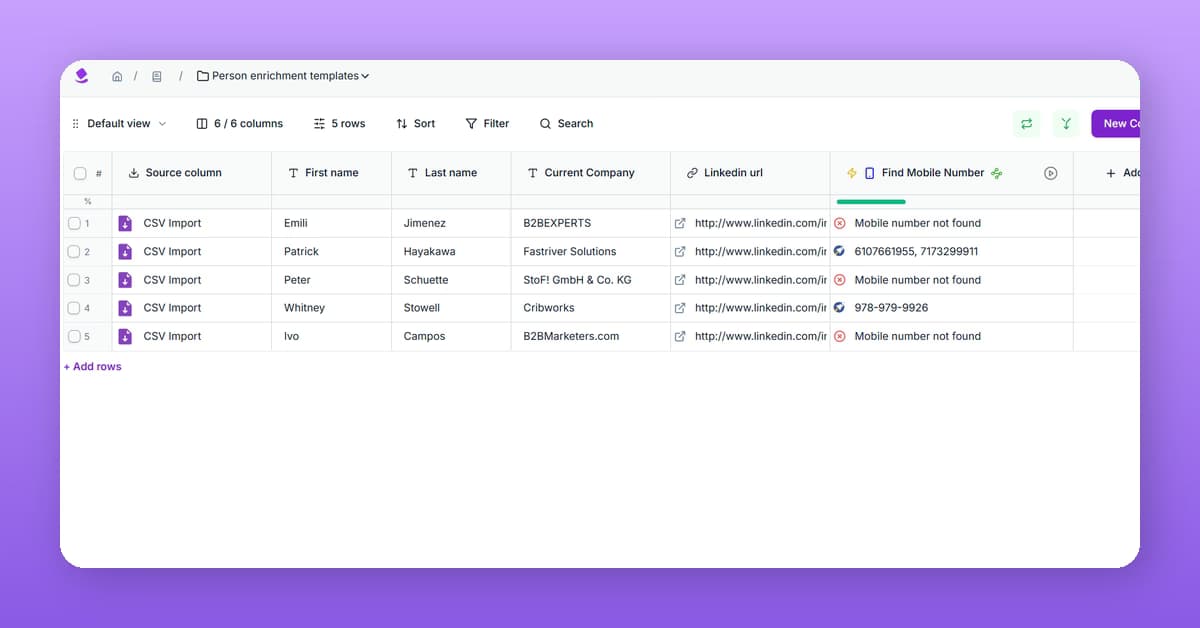 Find mobile phone numbers with Waterfall Enrichment preview