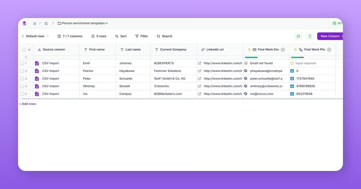 Find work phone numbers with Waterfall Enrichment template preview