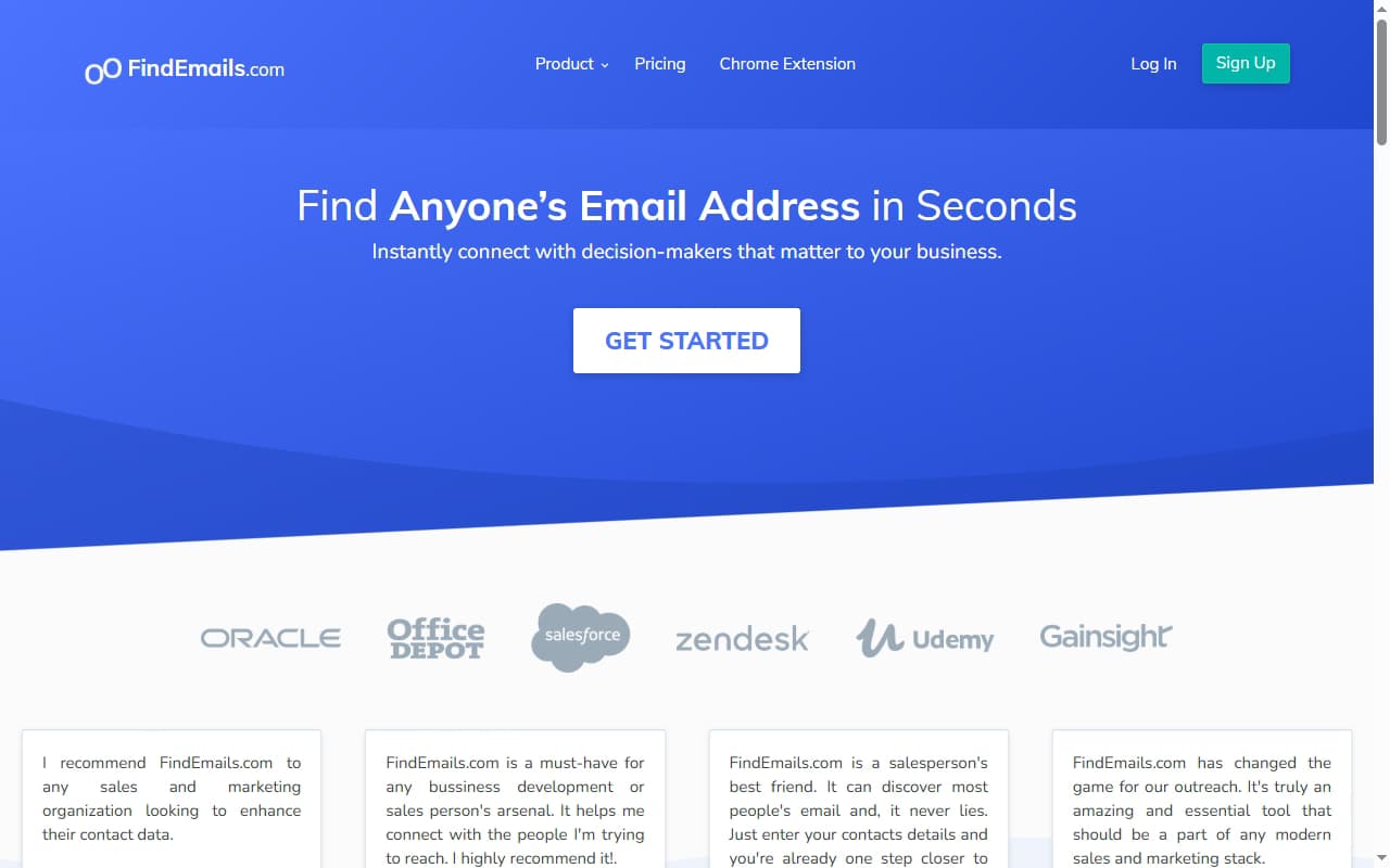 Toofr homepage 2026 (now FindEmails.com) — B2B email finder and verifier for sales and marketing teams
