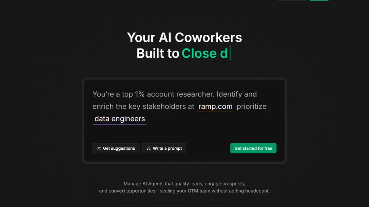 GetCargo.ai homepage featuring the Your AI Coworkers Built to Close headline with an AI prompt interface for account research