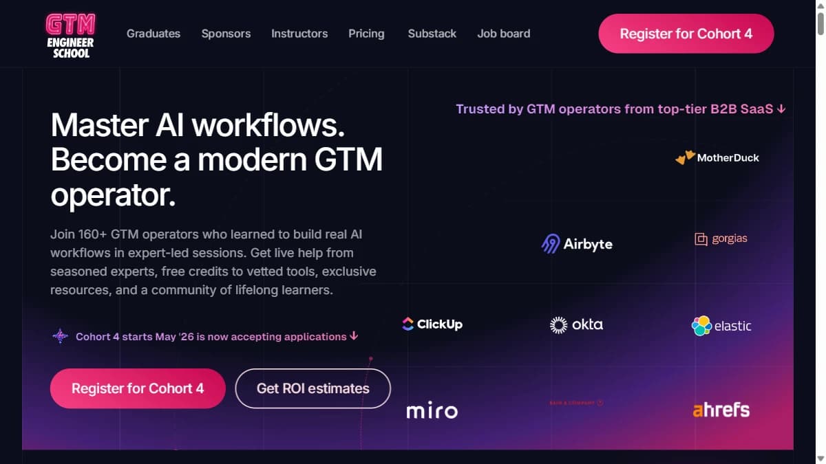 GTM Engineer School homepage — live cohort GTM engineering training program
