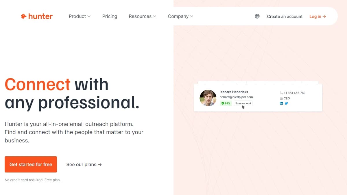 Hunter.io email finder and domain search interface — Hunter.io alternative to Bitscale
