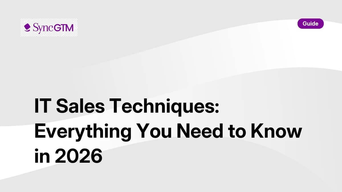 IT sales techniques — 2026 guide covering methodologies, discovery frameworks, pitfalls, benchmarks, and SyncGTM native execution