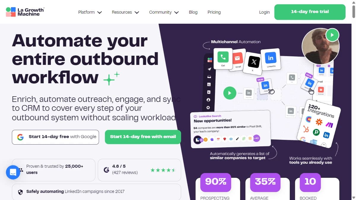 La Growth Machine - B2B sales teams needing LinkedIn + email + Twitter multichannel outreach
