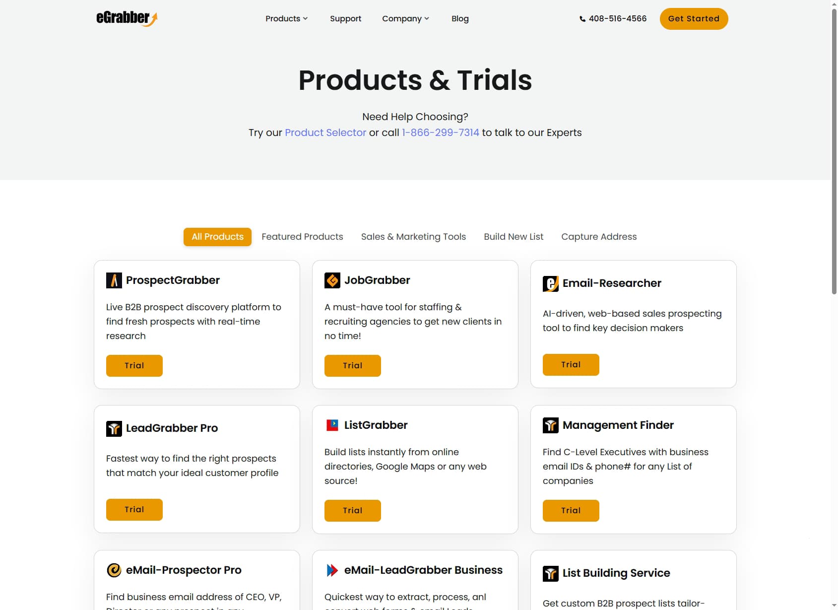 eGrabber LeadGrabber Pro pricing page — annual plans from $3,495 to $8,495 in 2026