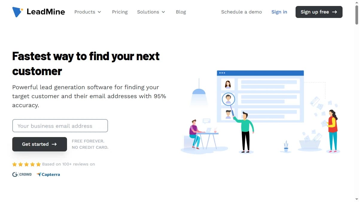 LeadMine homepage 2026 — B2B email finder and verifier with 200M+ corporate contacts