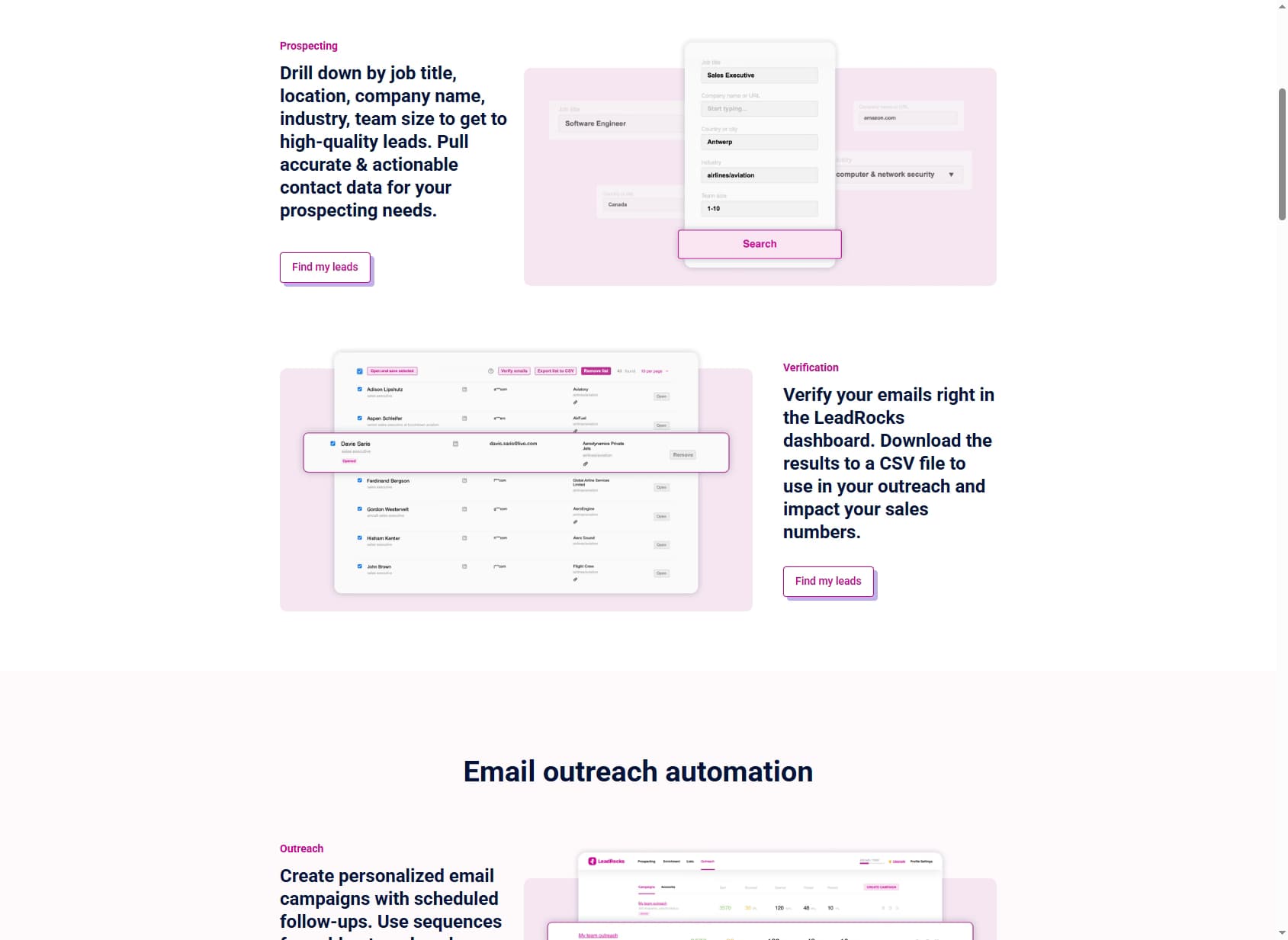 LeadRocks prospecting search, email verification, and outreach dashboard — LeadRocks review 2026