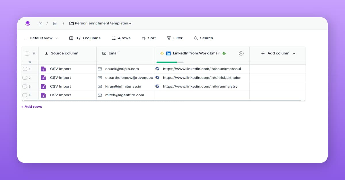 Find LinkedIn profiles from work email addresses preview