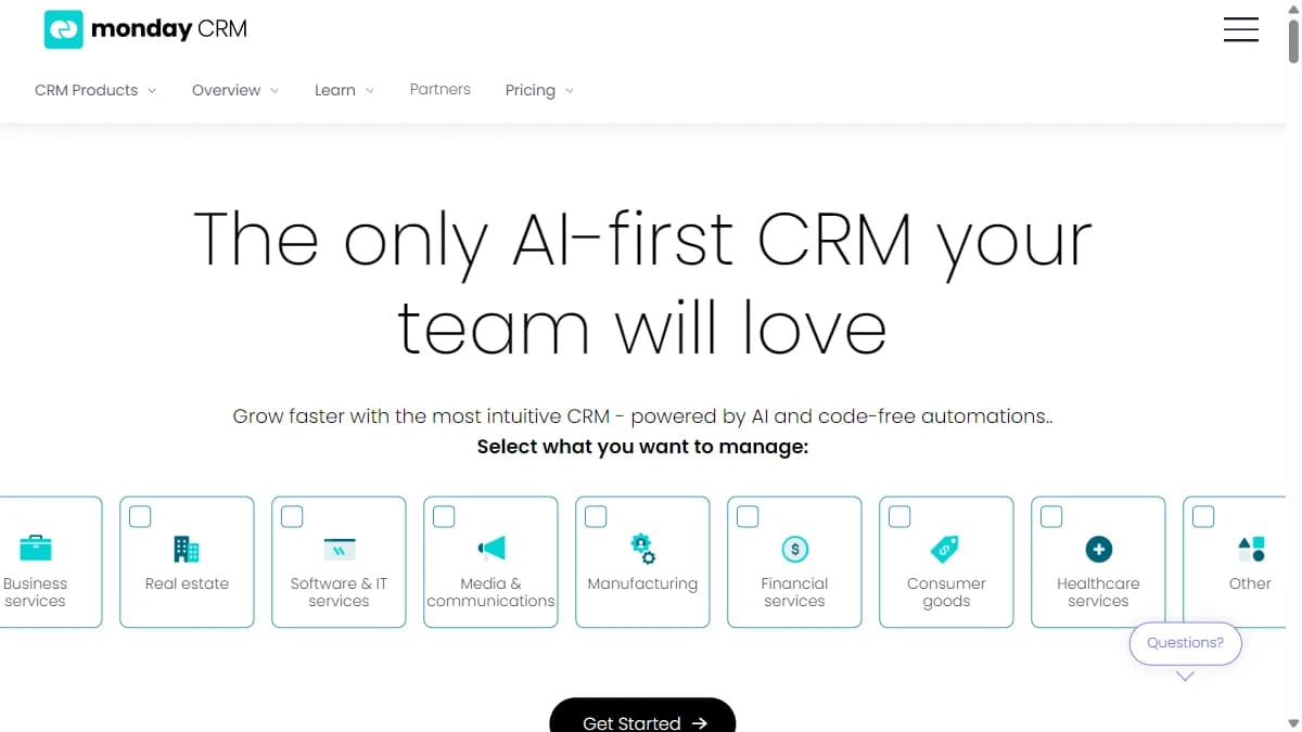 Monday Sales CRM screenshot