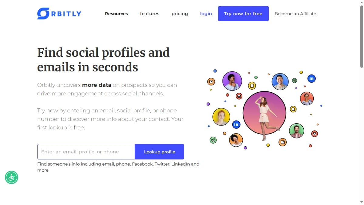 Orbitly homepage showing automated lead research and pay-as-you-go enrichment platform
