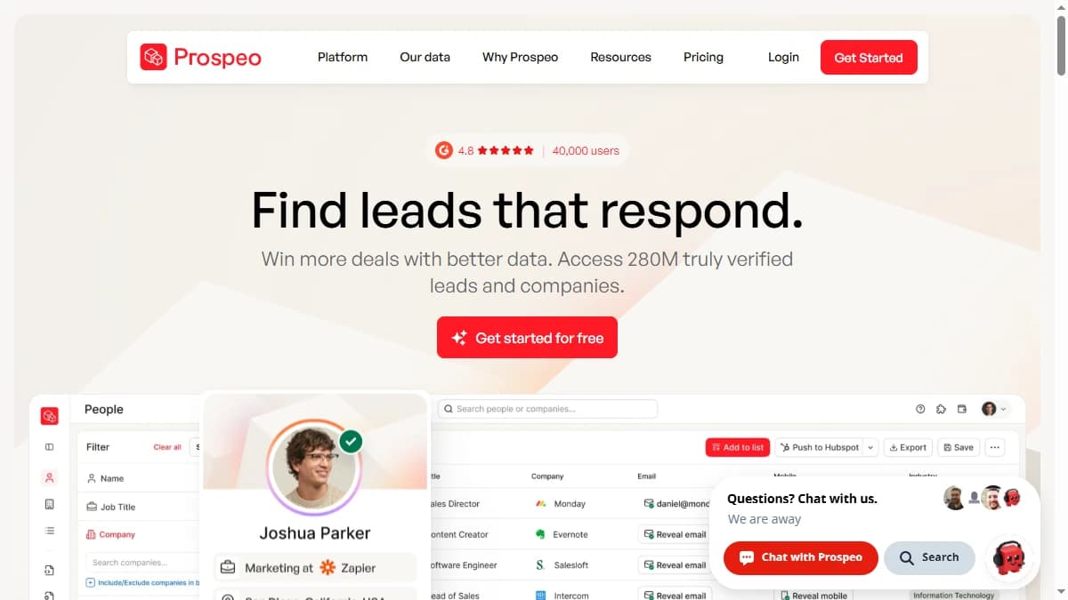 Prospeo email finder interface — high-accuracy waterfall contact provider with 5-step verification
