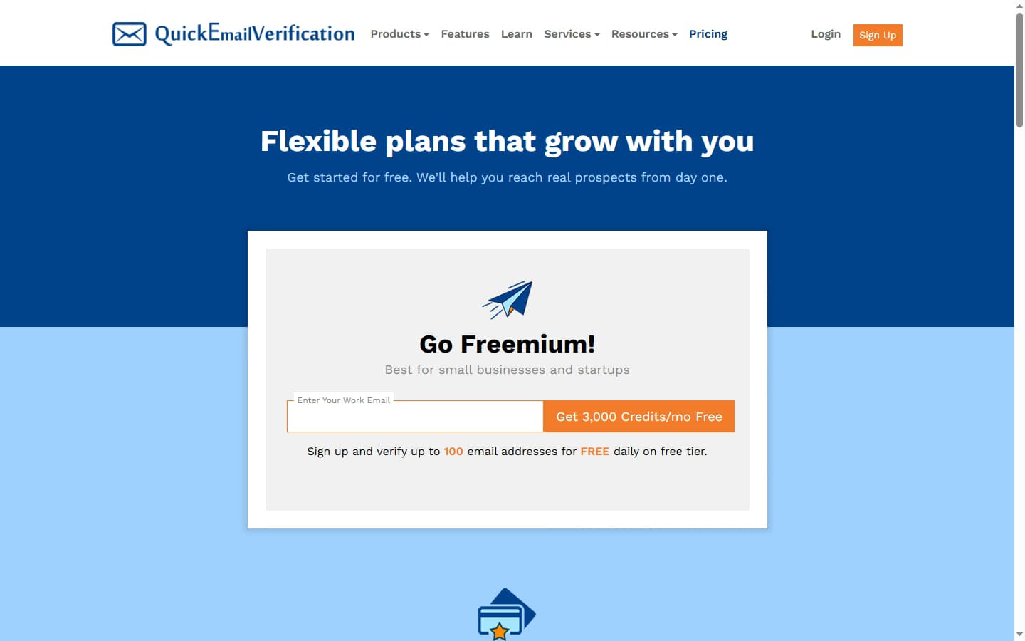QuickEmailVerification pricing page — pay-as-you-go and subscription tiers for email verification 2026