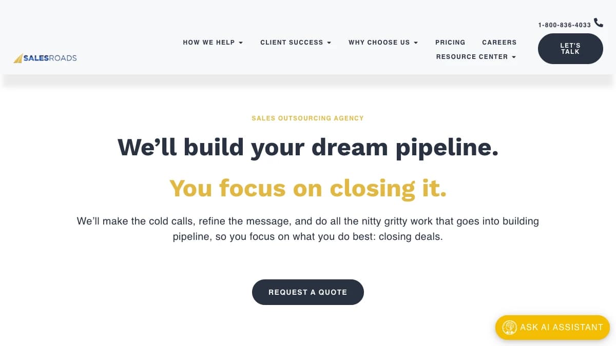 SalesRoads - Teams that want the Growleads dedicated-team model but need to see exact pricing before a sales call, and can absorb a per-SDR cost structure