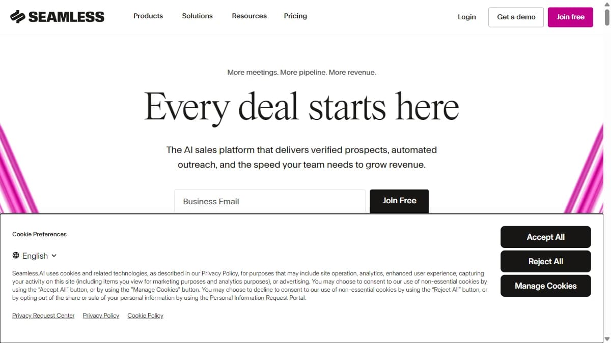 Seamless.AI for sales leads dashboard — real-time web-scraped emails, mobile numbers, and AI contact verification