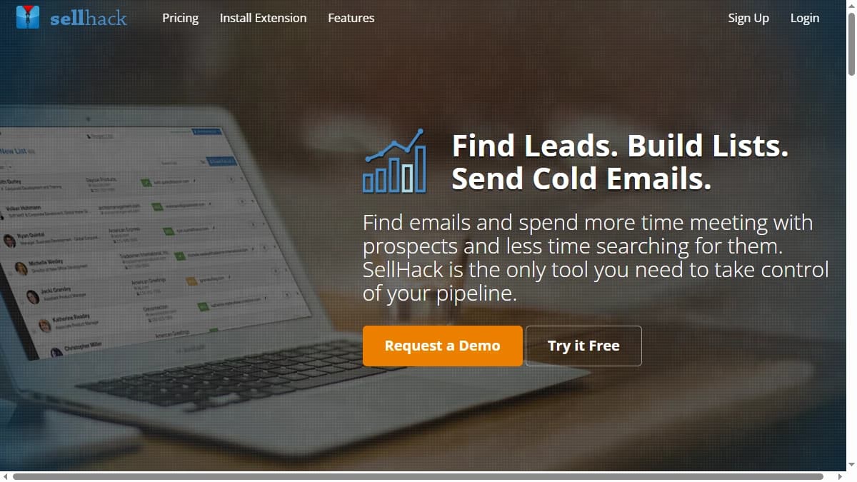 SellHack homepage 2026 — verified email finder with a 12-step verification engine for sales teams