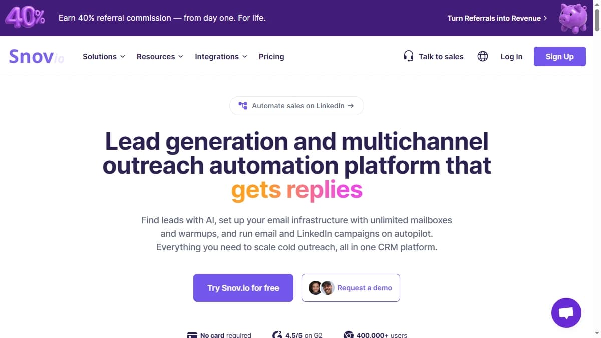 Snov.io homepage -- free email finder with LinkedIn extraction and drip campaigns