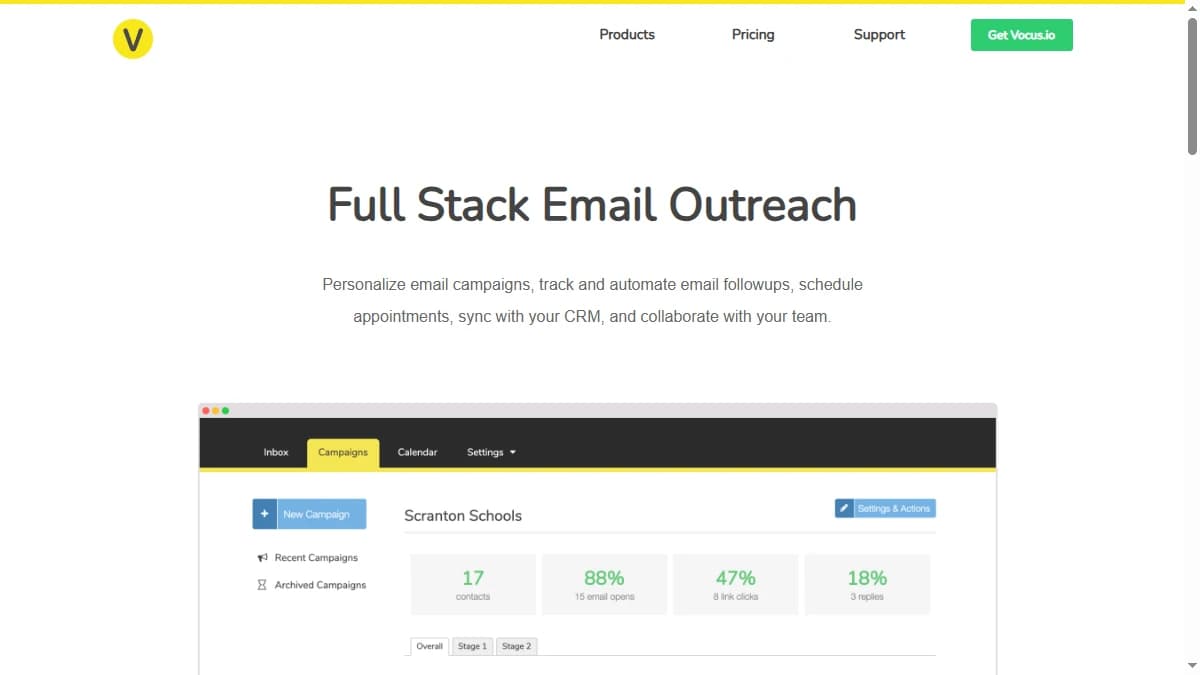 Vocus.io homepage 2026 — Gmail email tracking and follow-up automation for sales teams