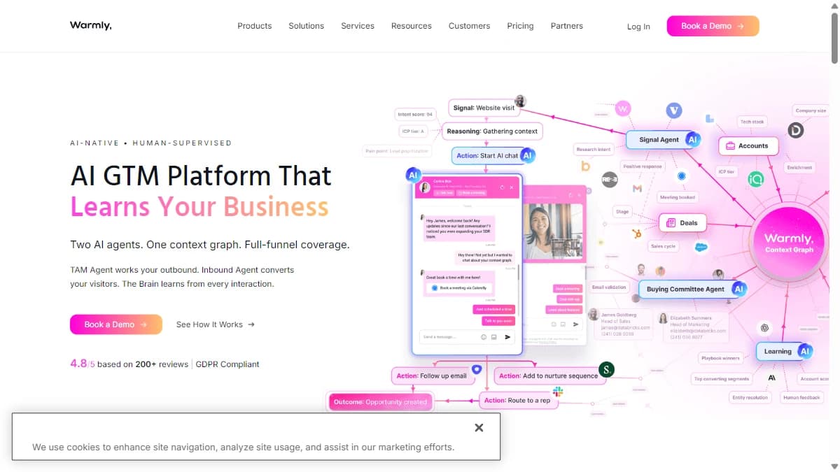 Warmly homepage -- who visited my site reveal with AI chat and meeting booking for B2B teams