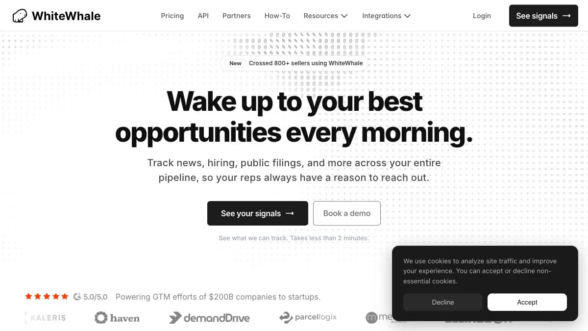 WhiteWhale - B2B outbound teams that want custom, source-verified buying signals instead of a fixed intent-data category list
