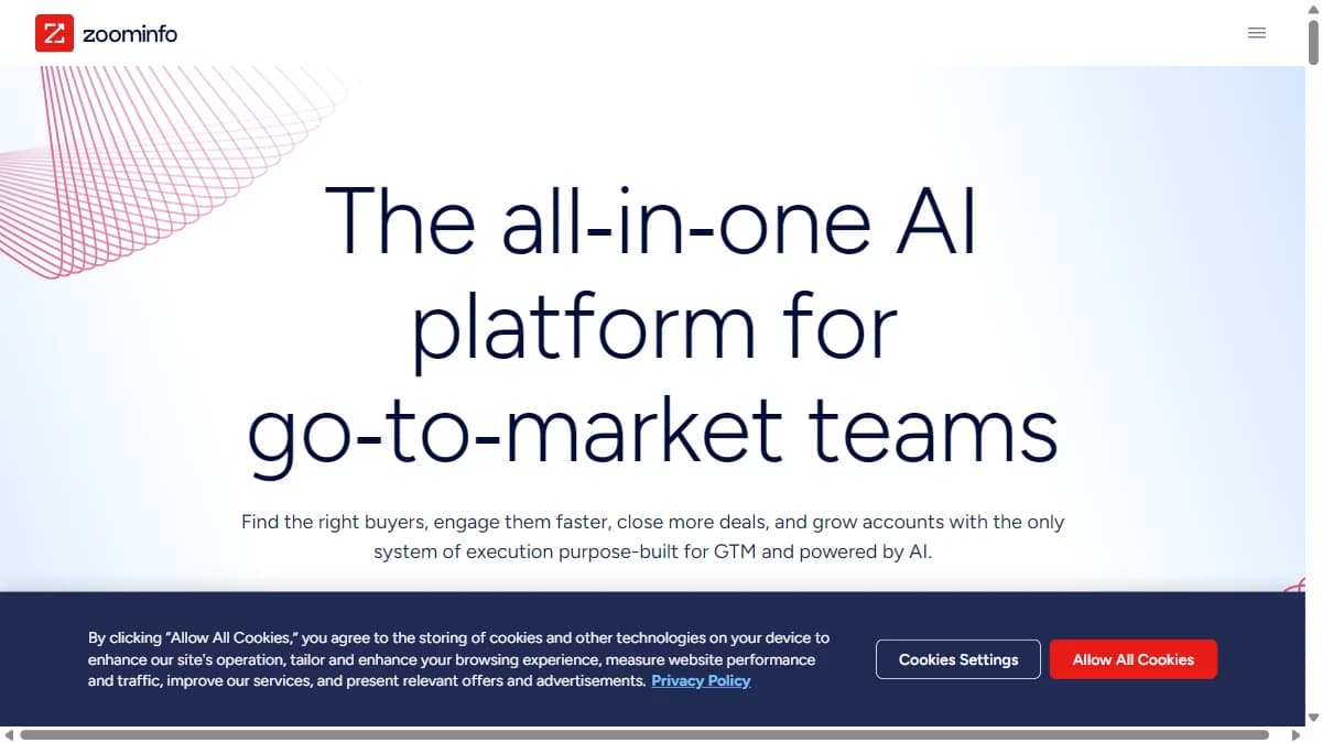 ZoomInfo B2B contact database -- ZoomInfo enterprise sales intelligence with intent data and org charts