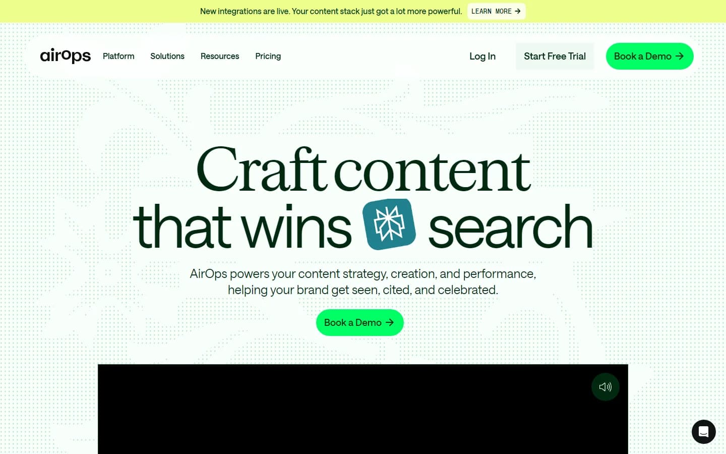 AirOps homepage showing the content engineering platform interface