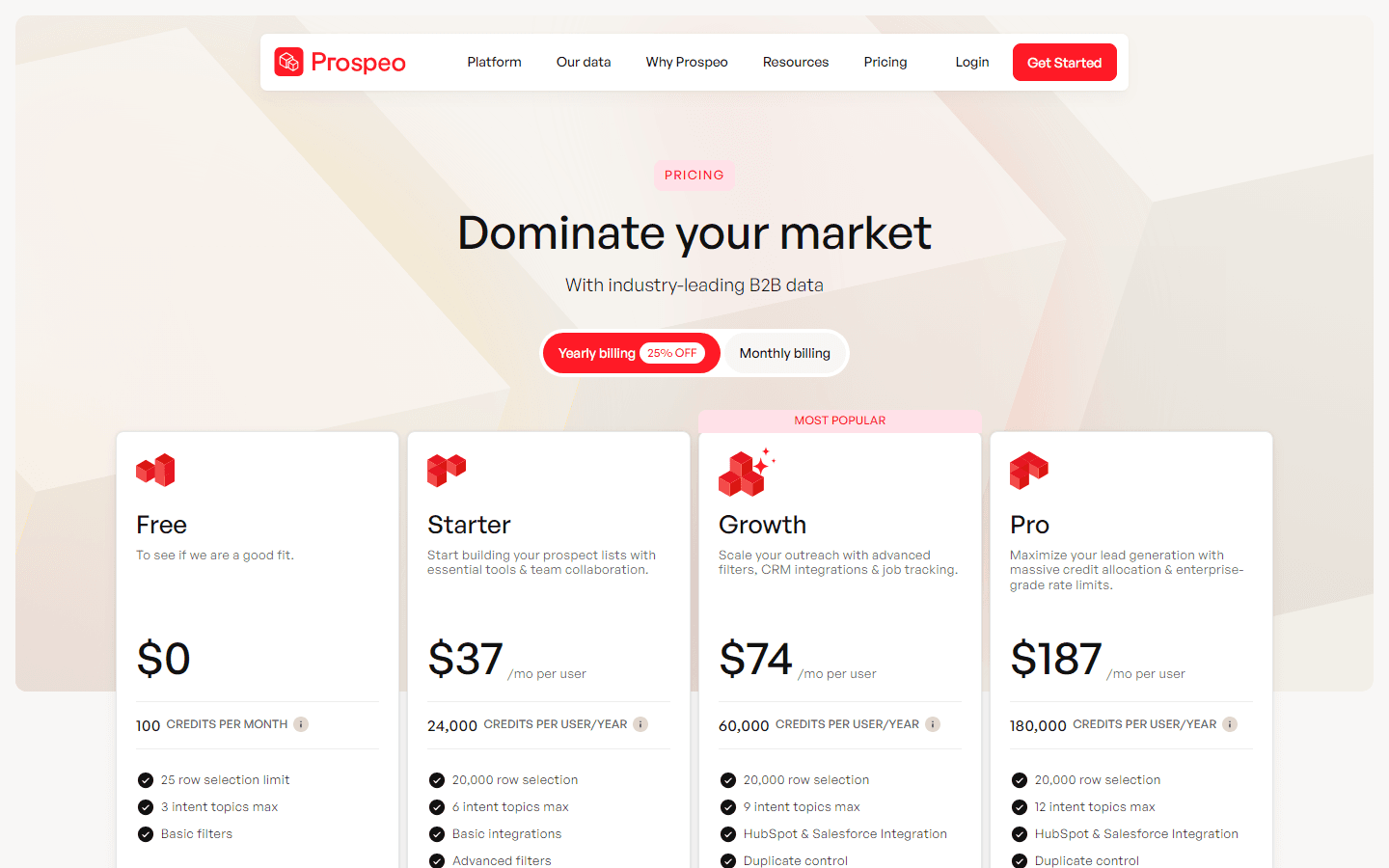 Prospeo review 2026 — pricing page showing Free, Basic, Pro, Business, and Corporate tiers