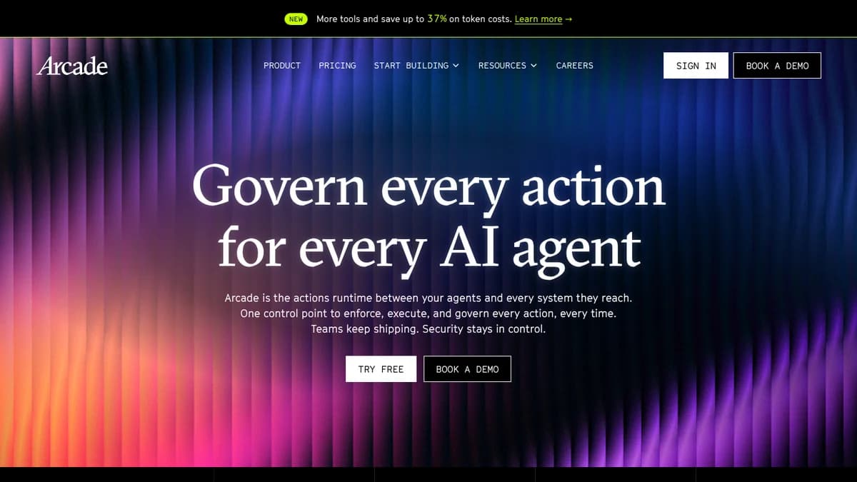 Arcade homepage — MCP runtime to govern every action for every AI agent, Treg alternative for enterprises