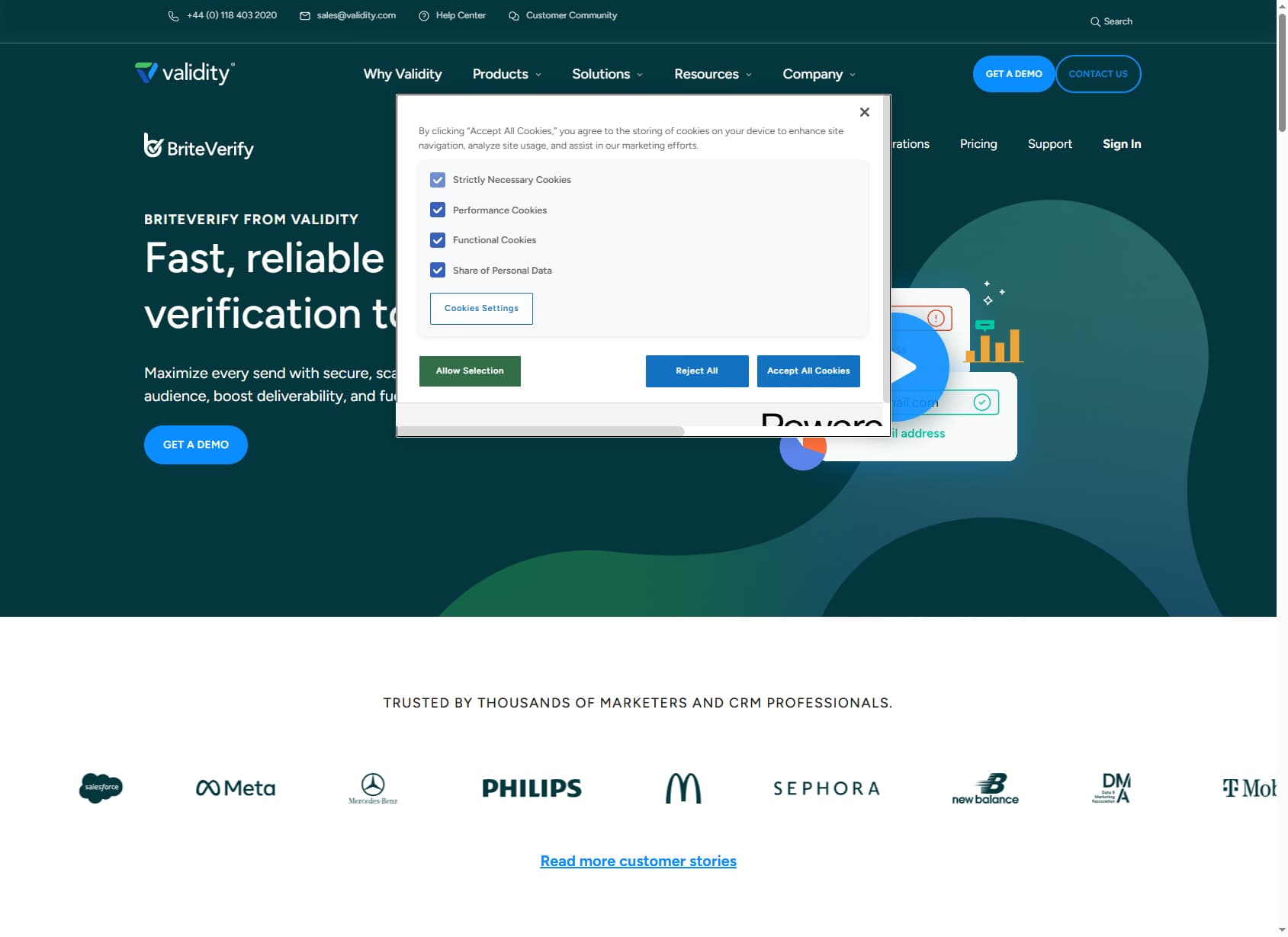 BriteVerify homepage — Validity-owned email verification platform for list cleaning and deliverability