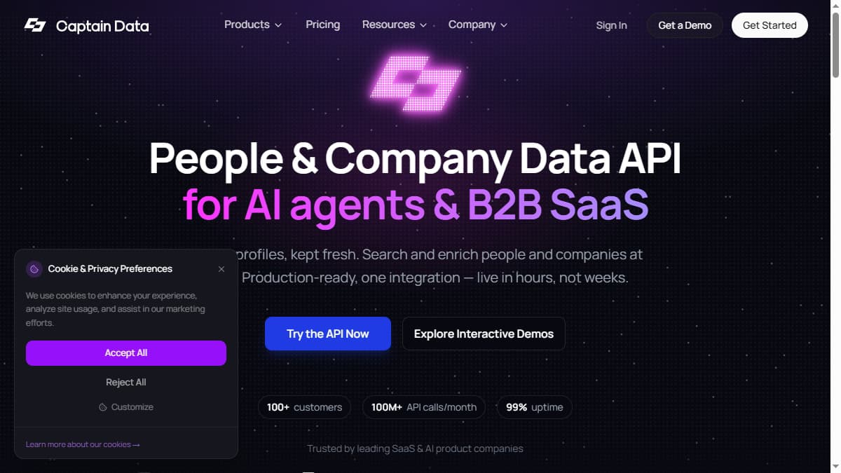 Captain Data homepage — baseline for Captain Data alternative comparison