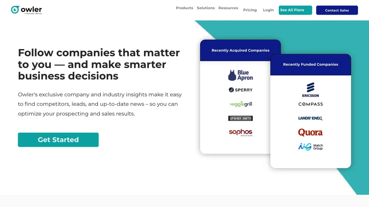 Owler homepage inviting users to follow companies that matter, a budget competitive intelligence tool for competitor news