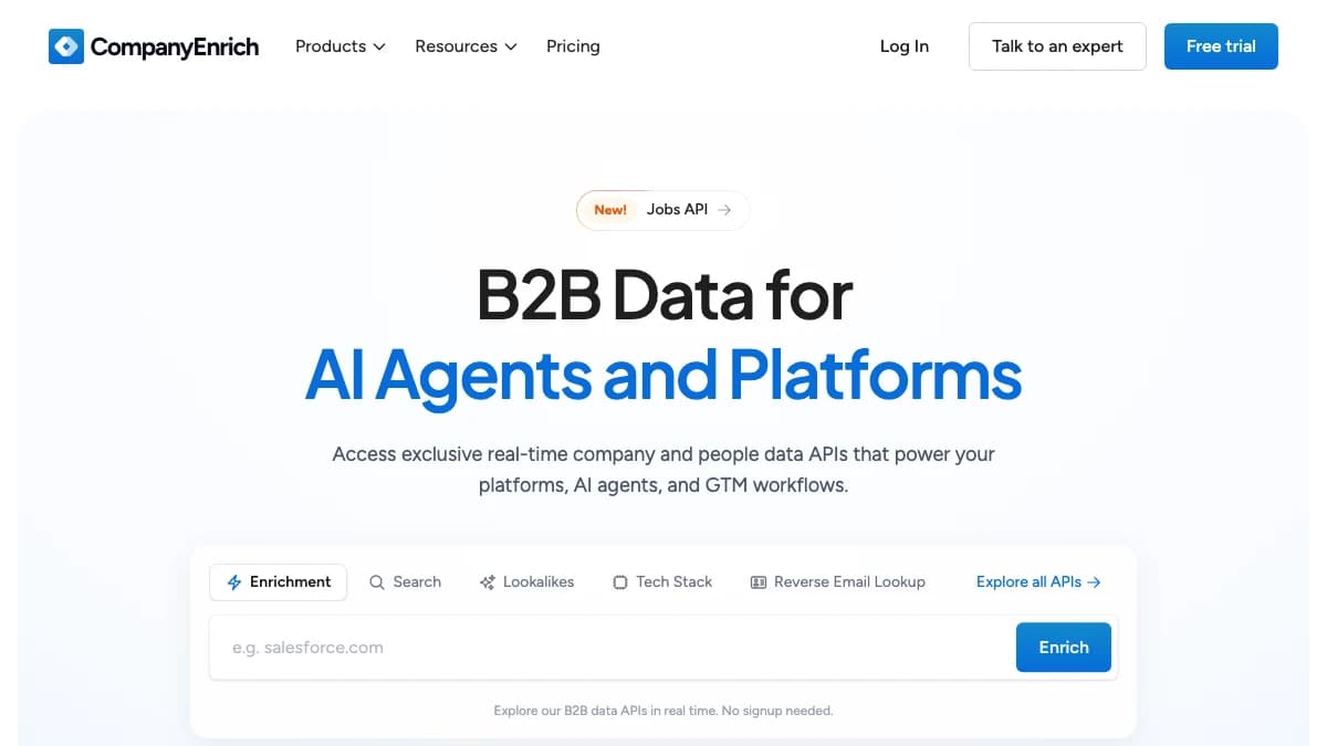 CompanyEnrich homepage — Coresignal alternative with detailed company profiles for account research