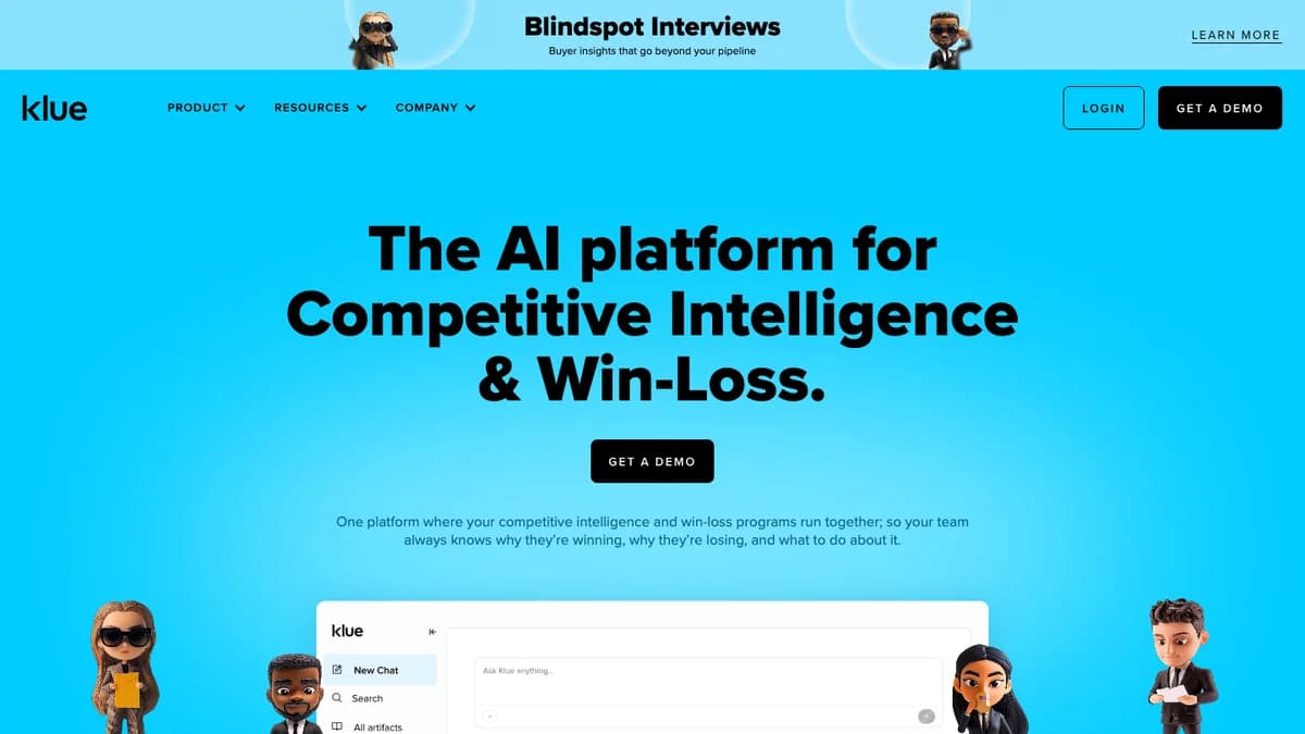 Klue homepage: the AI platform for competitive intelligence and win-loss, one of the top competitive intelligence tools