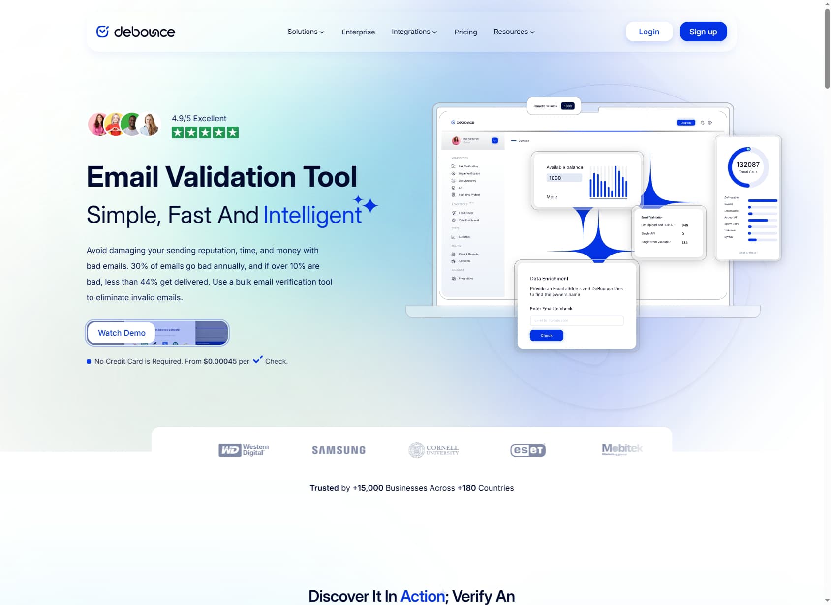 DeBounce homepage — pay-as-you-go email verification platform for bulk list cleaning
