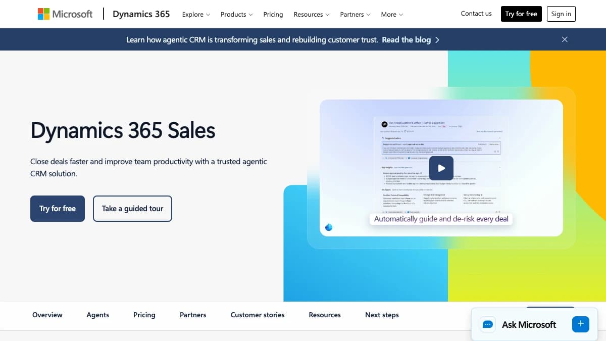 Microsoft Dynamics 365 Sales - Teams already standardized on Microsoft 365/Teams/Azure, where CRM data showing up natively in tools reps already use outweighs Salesforce's customization depth
