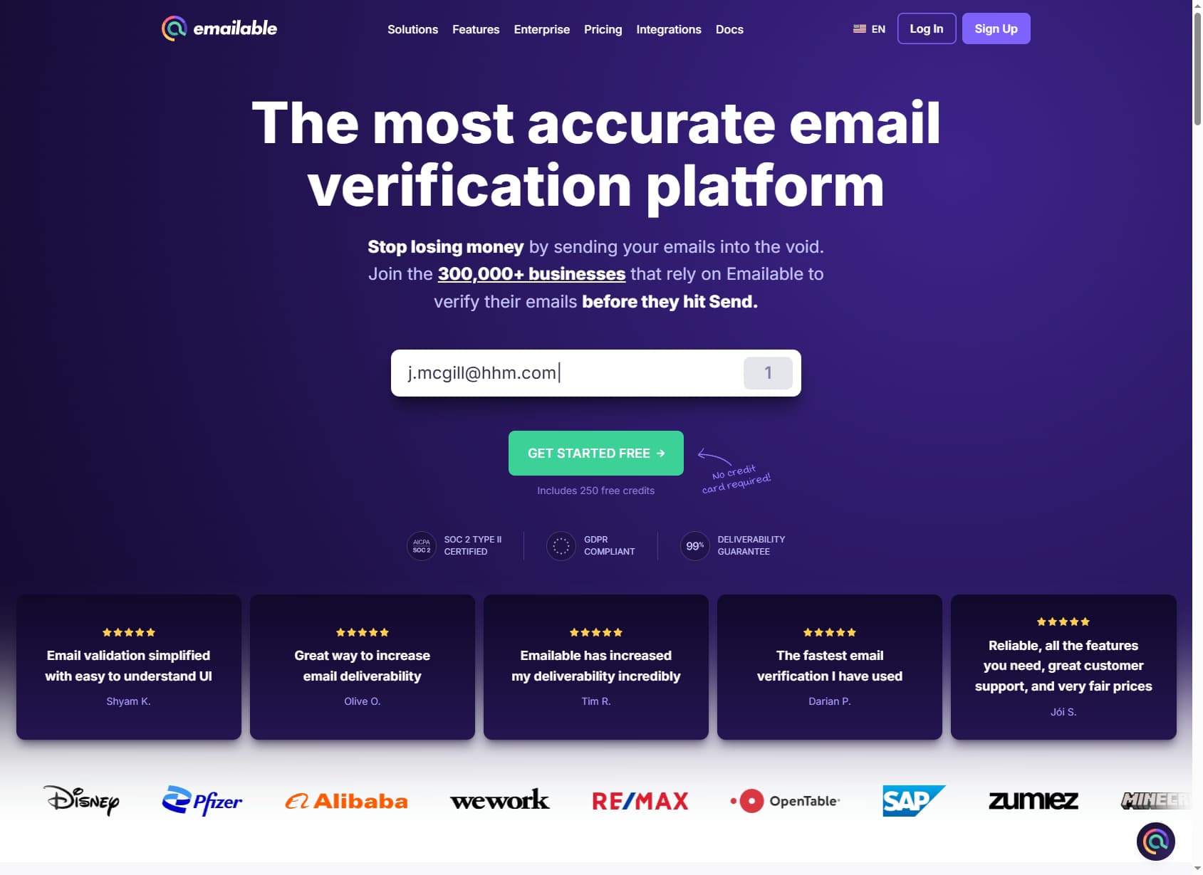 Emailable homepage — email verification platform for marketers and developers