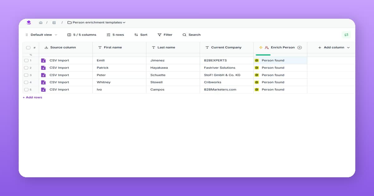 Enrich person profiles with verified contact data preview