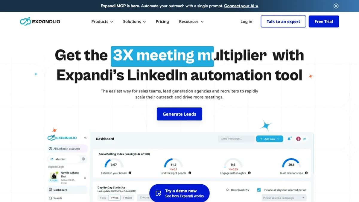 Expandi homepage — LinkedFusion alternative with a dedicated IP per LinkedIn account