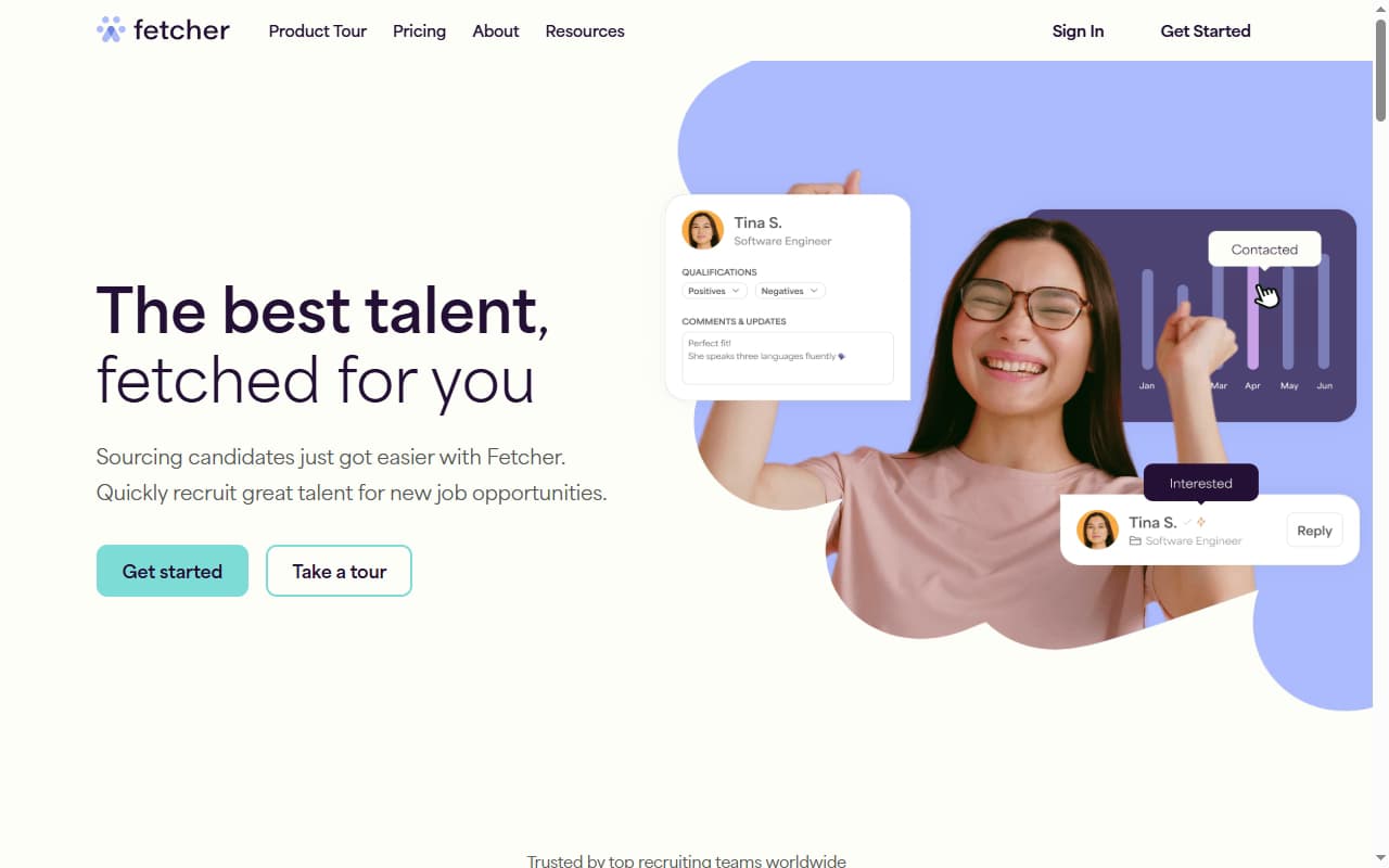 Fetcher AI recruiting platform homepage — Fetcher review 2026