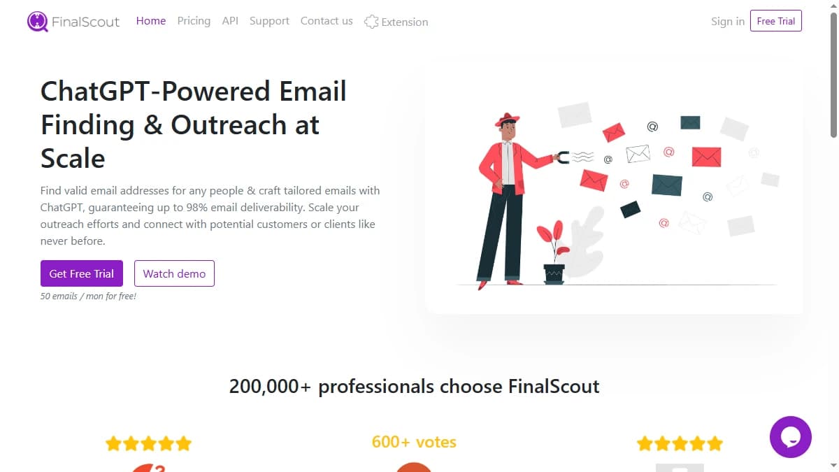 FinalScout homepage 2026 — LinkedIn email finder with ChatGPT outreach for sales and recruiting teams