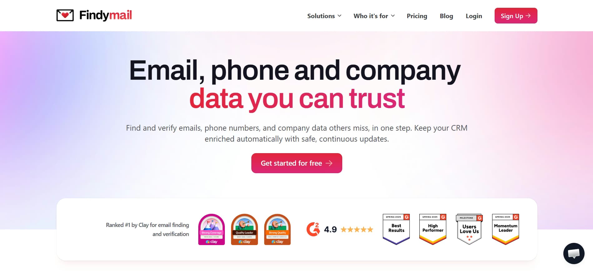 FindyMail email finder homepage — verified business emails with deliverability guarantee